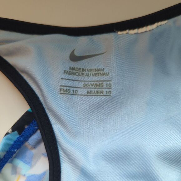 Nike Shattered Glass Swimsuit One Piece Womens 10 Blue Geometric Swimwear Pool - Picture 6 of 6